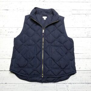 J Crew‎ Vest Womens Extra Large Navy Blue Quilted Puffer Down Filled Sleeveless